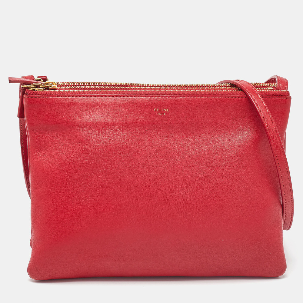 Celine Red Leather Large Trio Zip Crossbody Bag Gem